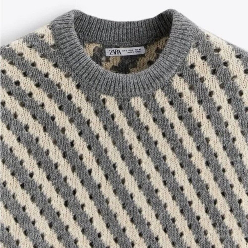 ZARA OPENWORK STRIPED SWEATER - Picture 7 of 7